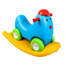 儿童动物滑行车多功能摇马儿童溜溜车宝宝四轮车学步车幼儿园咪咪狗滑车玩具 绿轮蓝身带底板小鸡