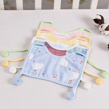 朴朴米 宝宝口水巾绑带的方形围嘴围兜六层棉纱布 4条装 图案随机