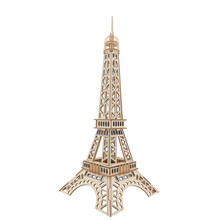 馨联3D实木立体拼图中国世界古建筑彩色木质手工DIY木制拼图仿真模型儿童积木拼装玩具圣诞新年节生日礼 巴黎铁塔