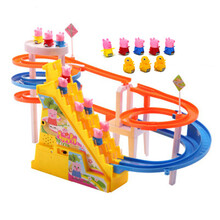 俞氏兴小猪爬楼梯电动轨道玩具音乐滑梯带灯光3到9岁儿童礼物 大号双楼梯配5只猪+3只小鸭子