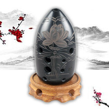 琴兹（Qin Ci） 埙乐器黑陶古埙追乐陶埙笔桶笔筒埙十10孔双腔演奏款F调熏G勋 荷花 笔筒埙F调 十孔