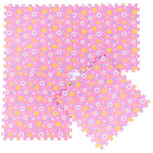 明德泡沫拼接地垫地板宝宝爬爬垫爬行垫仿木纹拼接垫子客厅厨房卧室垫覆膜田园简约风地板垫铺地 粉色太阳花(送边条) 30*30*1cm(9片装)送边