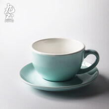 九土 陶瓷咖啡杯碟组标准拉花咖啡杯马卡龙色欧式咖啡杯套装商用加厚定制杯杯碟一套 天空蓝