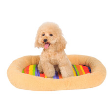 华元狗窝垫子七彩条宠物窝垫 泰迪柴犬柯基宠物狗狗窝睡垫 黄色 S狗垫5-12斤