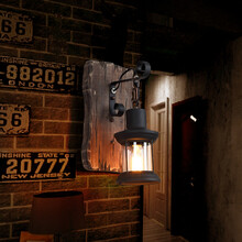 可馨美式工业风酒吧餐厅过道壁灯卧室床头复古怀旧创意个性实木装饰壁 经典船木款-壁灯