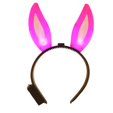 SunNovelty 闪光兔子耳朵 发光头箍 派对头饰 生日舞会装扮 聚会演出道具发光头扣KTV夜店 粉红色8个