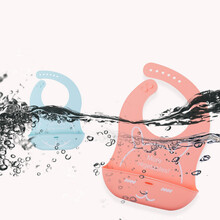 小白熊 硅胶围兜 宝宝立体防水食饭兜大号 婴儿喂食围嘴吃饭兜柔软 可调节 免洗 粉色 09718