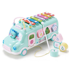 爱婴乐 婴儿玩具0-1岁幼儿手敲琴益智儿童八个月宝宝半岁男孩女孩两岁小孩周岁礼物 趣味巴士可拖拉手敲琴 马卡绿