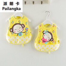 派朗卡（PAILANGKA） 夏季婴儿围嘴防水围兜0-3岁饭兜口水巾宝宝罩衣吃饭衣2只装 小猴黄色(领口系带)