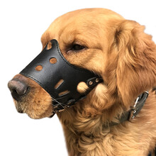 哈宝哈贝 宠物狗狗嘴套可喝水 防咬狗口罩防叫防乱吃嘴套嘴罩金毛藏獒泰迪PU狗嘴套可调节 黑色款 L----大型(075斤以内)