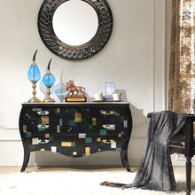 品涵艺术家具黑色白色后现代低奢彩绘抽象几何样板间小孩房储物收纳三斗柜客厅实木玄关柜门厅柜装饰柜餐边柜 抽象几何黑