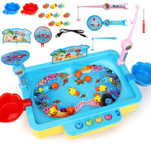 儿童电动磁性钓鱼玩具套装亲子互动游戏宝宝小孩男女1-2-3岁礼物 益智戏水玩具玩具礼物玩具礼物 诗歌故事多功能捕鱼台(可加水)蓝