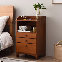 古贝诗实木床头柜多彩色卧室小储物柜带抽屉简约现代收纳柜床边整理柜带插座边柜台桌柜日式轻奢沙发边柜整装 棕色纯色款