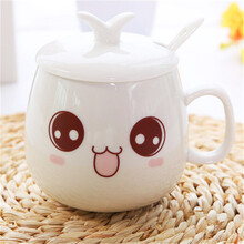创意陶瓷马克杯子 可爱情侣杯水杯咖啡杯子带盖勺 个性萌系表情杯 筱娥惠 带盖子勺子萌萌哒 200-300ml