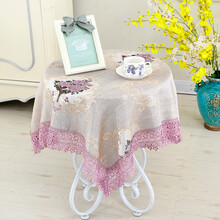 合武茶几方桌圆桌布布艺棉麻小清新长方形圆形台布正方形田园蕾丝家用 招财树紫桌布 100*100cm