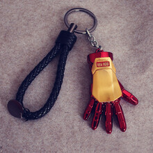 迪加伦 汽车钥匙扣 金属创意 挂件装饰品 bv编织 卡通 车用钥匙链男 汽车用品 情人节礼品生日礼物 钢铁侠(手 金红色) 黑钥匙链 MAN威家族