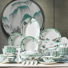 洛威 餐具套装碗盘家用欧式碗碟碗盘碗筷 58头水乡之恋