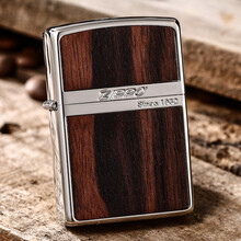 原装正品zippo煤油打火机 经典zippo横标绅士桃木贴章 芝宝双面加工简约大方 男士送礼防风火机 款式A
