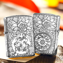 美国之宝zippo防风煤油打火机 个性定制纯银/铜外壳加厚盔甲五面精雕十二生肖属相 男士礼品 纯银盔甲定制生肖