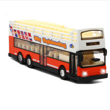 ZXZ儿童玩具小汽车礼物合金金属仿真双层大巴士公交车模型声光回力车 语音敞篷巴士-橙色