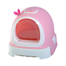 美卡（MAKAR）宠物猫砂盆防外溅机器猫全封闭猫厕所特大号除臭猫屎盆沙盆猫砂铲猫便 肉红色 带抽屉 52X42X40CM