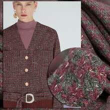 煊缎 红色千鸟格布料 编织风格香风粗花呢单层薄款羊毛大衣面料布料diy服装