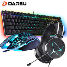 达尔优牧马人 机械键盘鼠标耳机三件套装 电竞游戏键鼠套装(有线usb 绝地求生吃鸡 网吧网咖lol) 4代108键黑轴RGB+牧马人2代+EH722