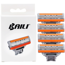 百利剃须刀片手动刮胡刀3层刀片舒爽系列胡须刀片白金刃口不锈钢刀片超值刀头套装 4个刀头 无刀柄