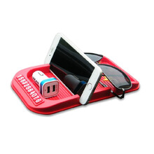 FAC飞鹰 汽车防滑垫 车载手机支架 防滑垫手机PU置物盒车用防滑托架车载双卡槽支架置物垫汽车用品 双卡槽支架手机号防滑垫(红色)