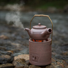 炭便携 煮茶炉 套装带提梁把手炭炉 酒精炉 功夫茶具工夫茶炉红泥壶 炉+小球壶