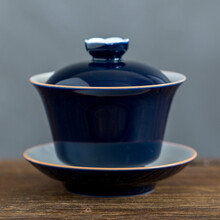 垚典 霁蓝彩色釉陶瓷白瓷紫口盖碗 红色喜庆三才盖碗大茶杯茶具 简约盖碗功夫茶具茶碗 霁蓝紫口-雅韵盖碗180ML