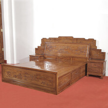 琪梦红木家具非洲花梨（学名：刺猬紫檀）1.8米实木床中式高箱体雕花双人床带抽屉储物床卧室家具 180cm*200cm