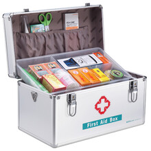 金隆兴(Glosen)医药箱家用急救箱出诊箱医疗收纳箱双层带锁铝合金家庭药箱 14寸B016-2