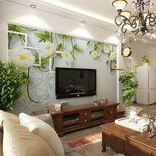 蓝鱼（LANYU）现代电视背景墙壁纸壁画黑白方块新中式客厅卧室茉莉花整张墙布墙纸定制 加厚整张-无纺布