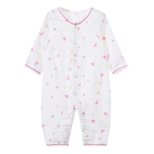 宝然 婴儿衣服新生儿连体衣宝宝长袖睡衣空调服纯棉纱布哈衣爬服连身衣服夏装5364 粉色 80cm