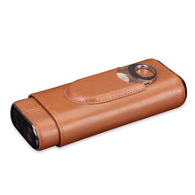 LUBINSKI鲁宾斯基便携式雪茄盒雪茄套3只装内置雪松木雪茄皮套带雪茄剪3305L 棕色