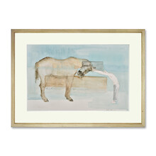 本艺术空间 沈周来水彩画《守护者》空间装饰画 休闲区/个人空间装饰画作 原木色画框 80*60