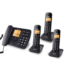 飞利浦数字无绳电话机 无线单机座机电话子母机一键拨号 办公家用老人用 一拖一二三四  DCTG152 黑色一拖三