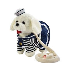 儿童仿真电动牵绳小狗会走路会唱歌电子狗智能遥控毛绒玩具 海军4号泰迪狗狗