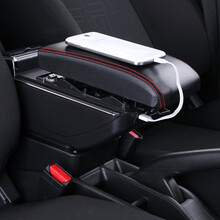乾图 汽车扶手箱专车专用免打孔手扶箱 黑 带灯+USB+升高 福特福克斯嘉年华翼博