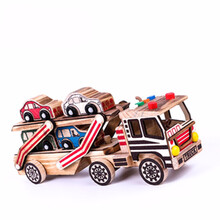 木质工艺品模型家居摆件儿童玩具创意简约复古手工木质车模农具 立体运输车