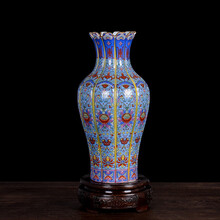 中国　藍釉加彩長頸瓶　大清雍正年製銘 中国　藍釉加彩長頸瓶　大清雍正年製銘