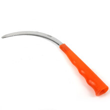 小镰刀弯刀锄草不锈钢户外带锯齿割草刀茶叶刀农用除草木柄小锯镰 鲜红色手柄(加厚)