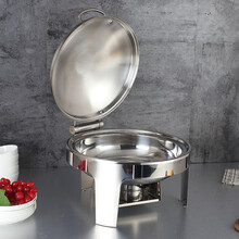 德勒 液压自助餐炉陶瓷份数盆圆形翻盖不锈钢电加热早餐保温布菲炉酒店餐具 简易式液压圆形酒精加热圆单格