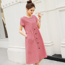 孕妇装夏装外出2019新款格子孕妇连衣裙中长款时尚潮妈孕妇裙子夏季 红色 M