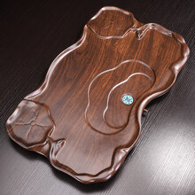 唐丰整块实木茶盘家用客厅简约排水式茶海功夫茶具茶台大号茶座台 科技木双莲黑檀纹