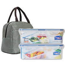 乐扣乐扣 带分隔保鲜盒微波炉专用饭盒 加热大容量轻便带饭套装 密封零食品水果便当盒餐盒子 赠保温袋 1L*2