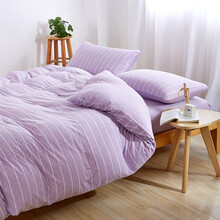 【天竺棉】IQogir家纺日式天竺棉良品针织棉被套裸睡纯色条纹全棉单品无印纯棉被套 紫荷宽条 150*200cm被套单品