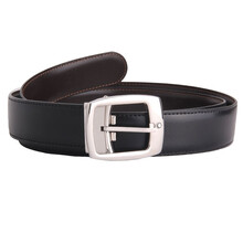 ＜送男友＞MONTBLANC万宝龙男士银色针式带头黑色牛皮腰带 9695