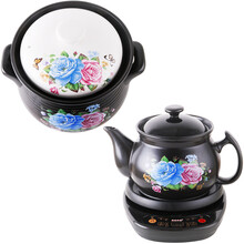 美味世家牌陶瓷全自动分体煎药壶中药壶养生壶电药锅煎药罐中药煲煎药机药锅煎药器煲熬汤锅电砂锅 玟瑰花3L药锅+5L汤锅+黑底座